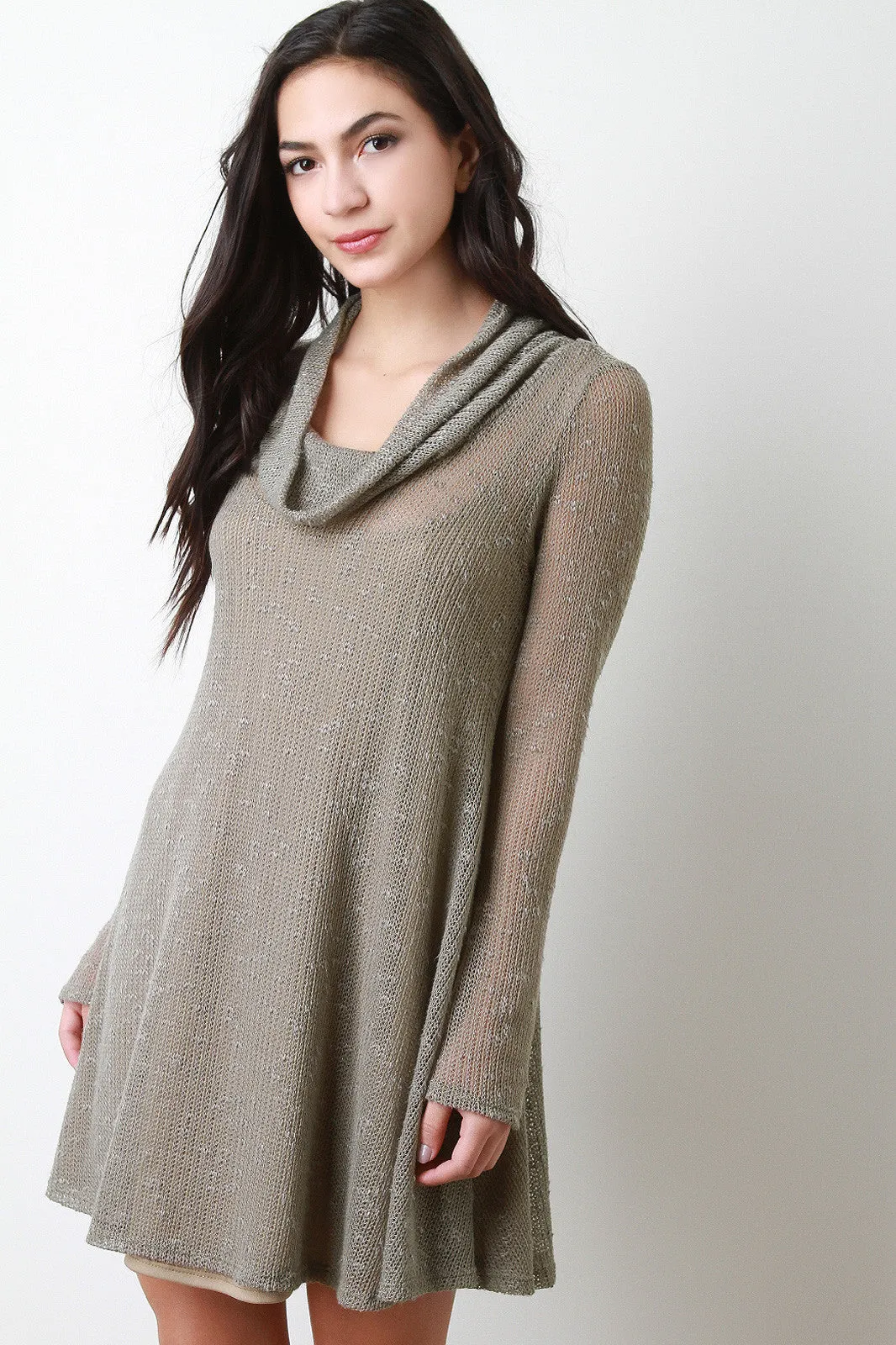 Button Back Cowl Neck Knit Dress