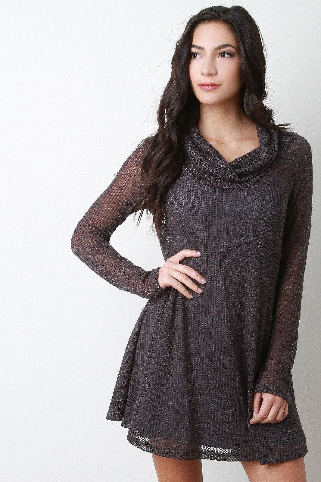 Button Back Cowl Neck Knit Dress