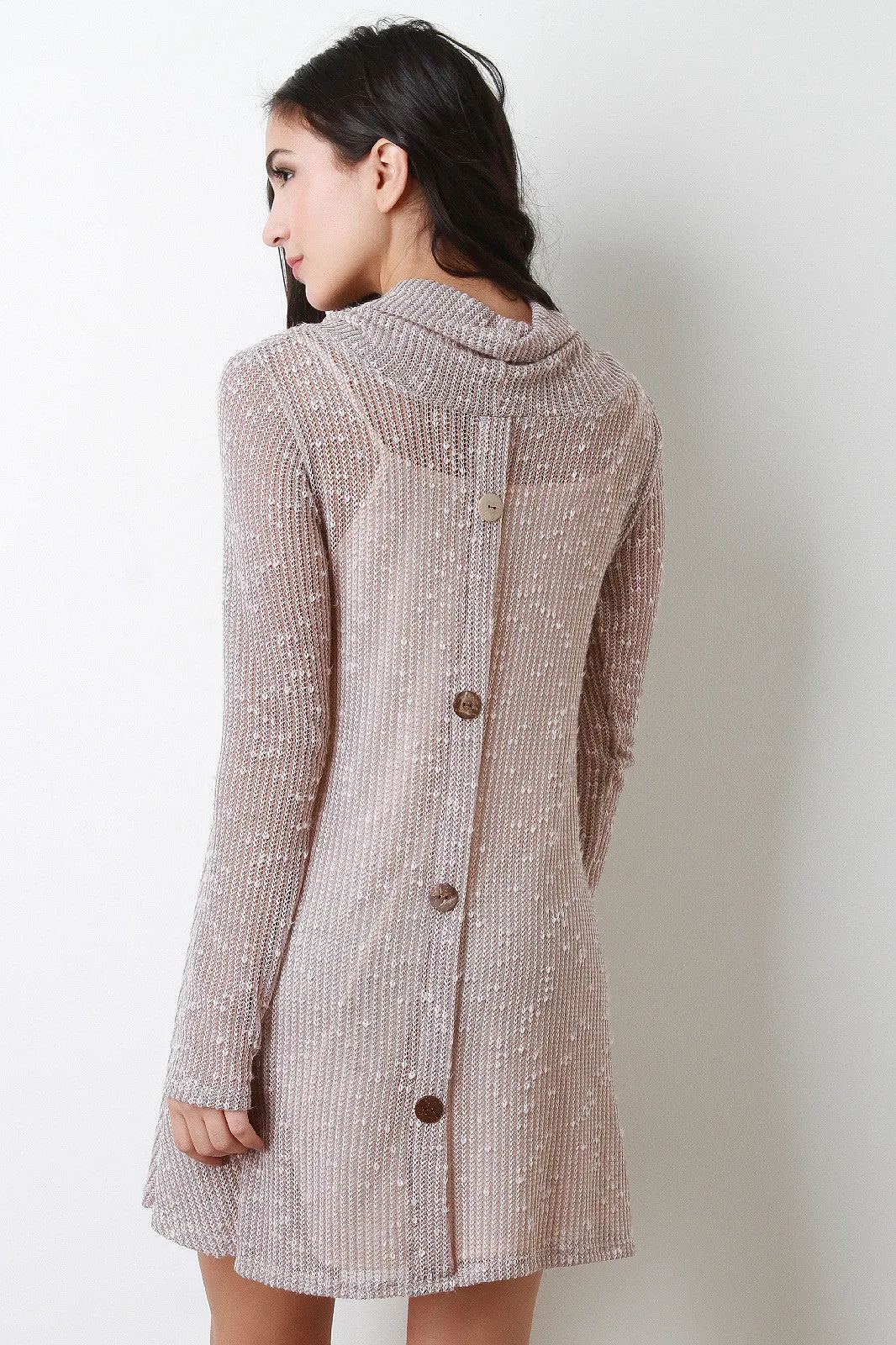 Button Back Cowl Neck Knit Dress