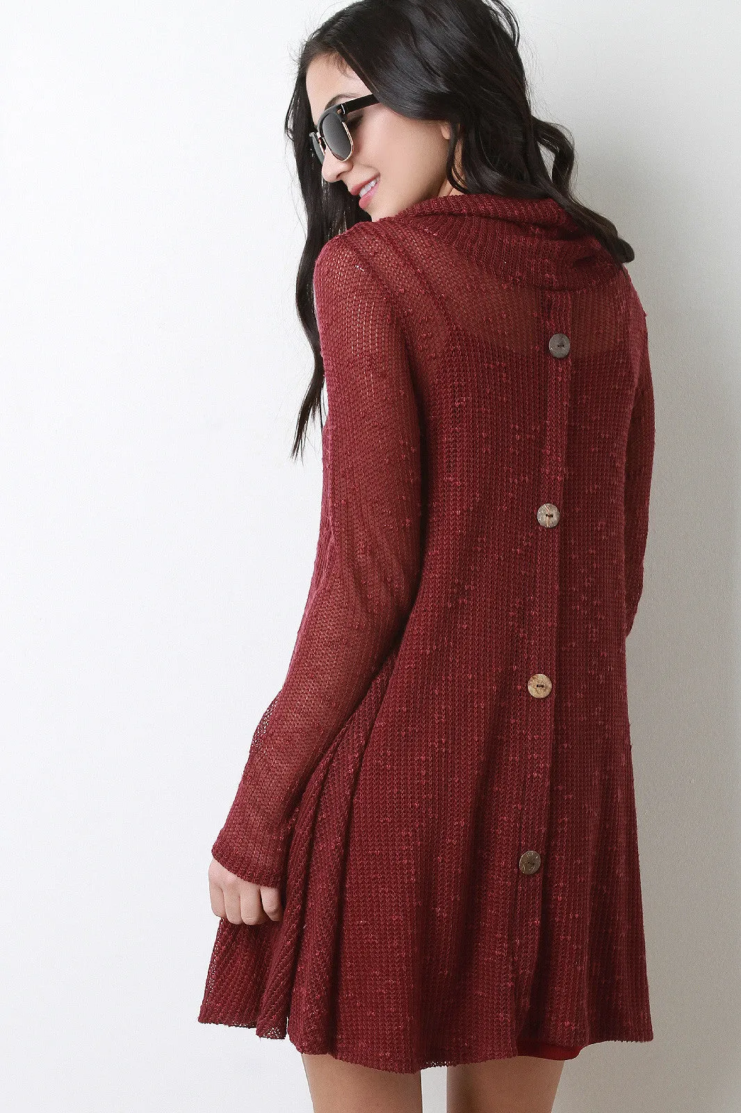 Button Back Cowl Neck Knit Dress