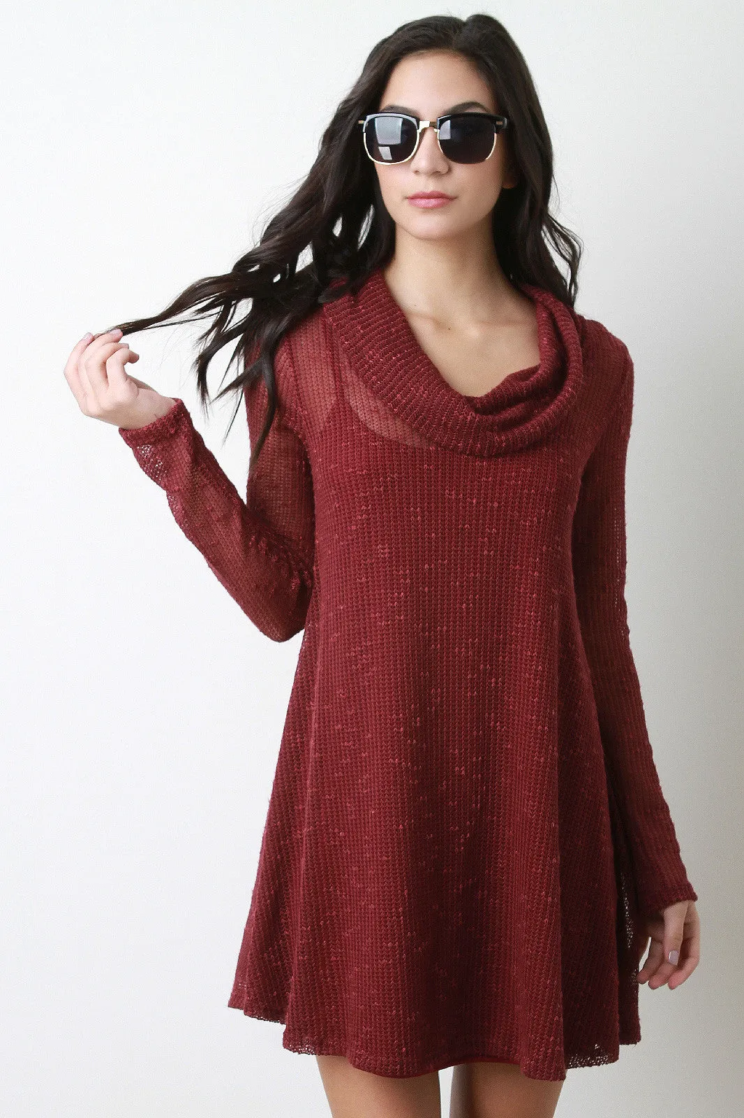 Button Back Cowl Neck Knit Dress