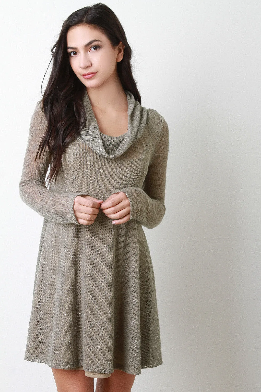 Button Back Cowl Neck Knit Dress