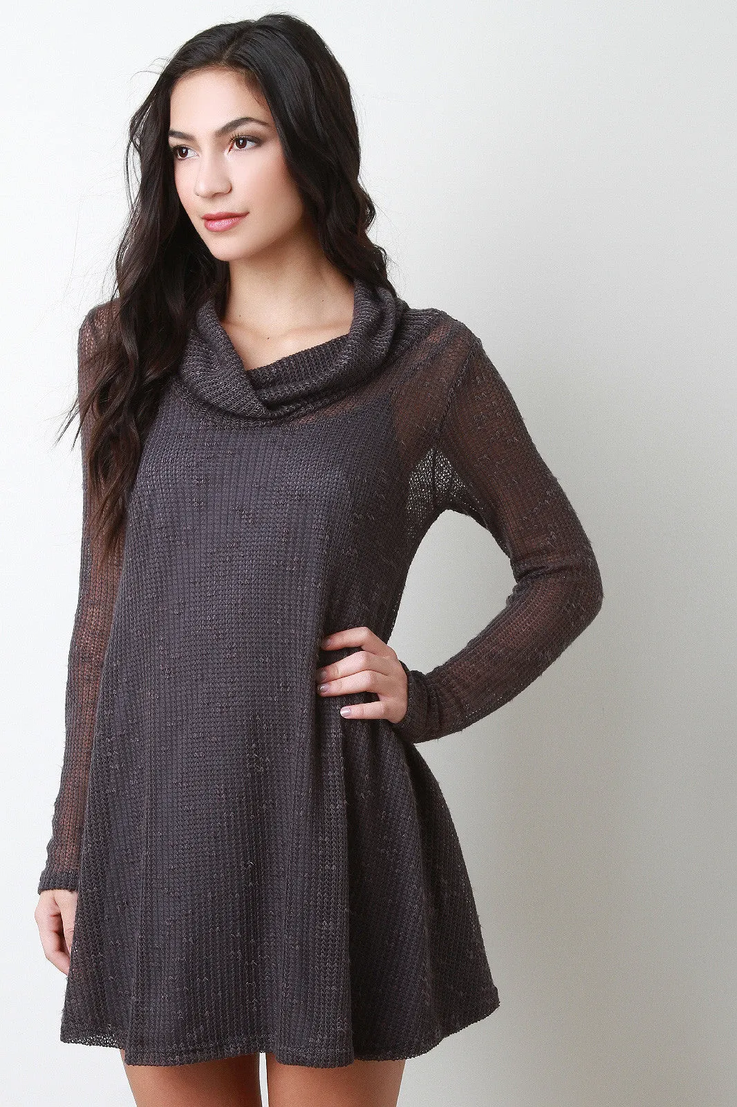 Button Back Cowl Neck Knit Dress