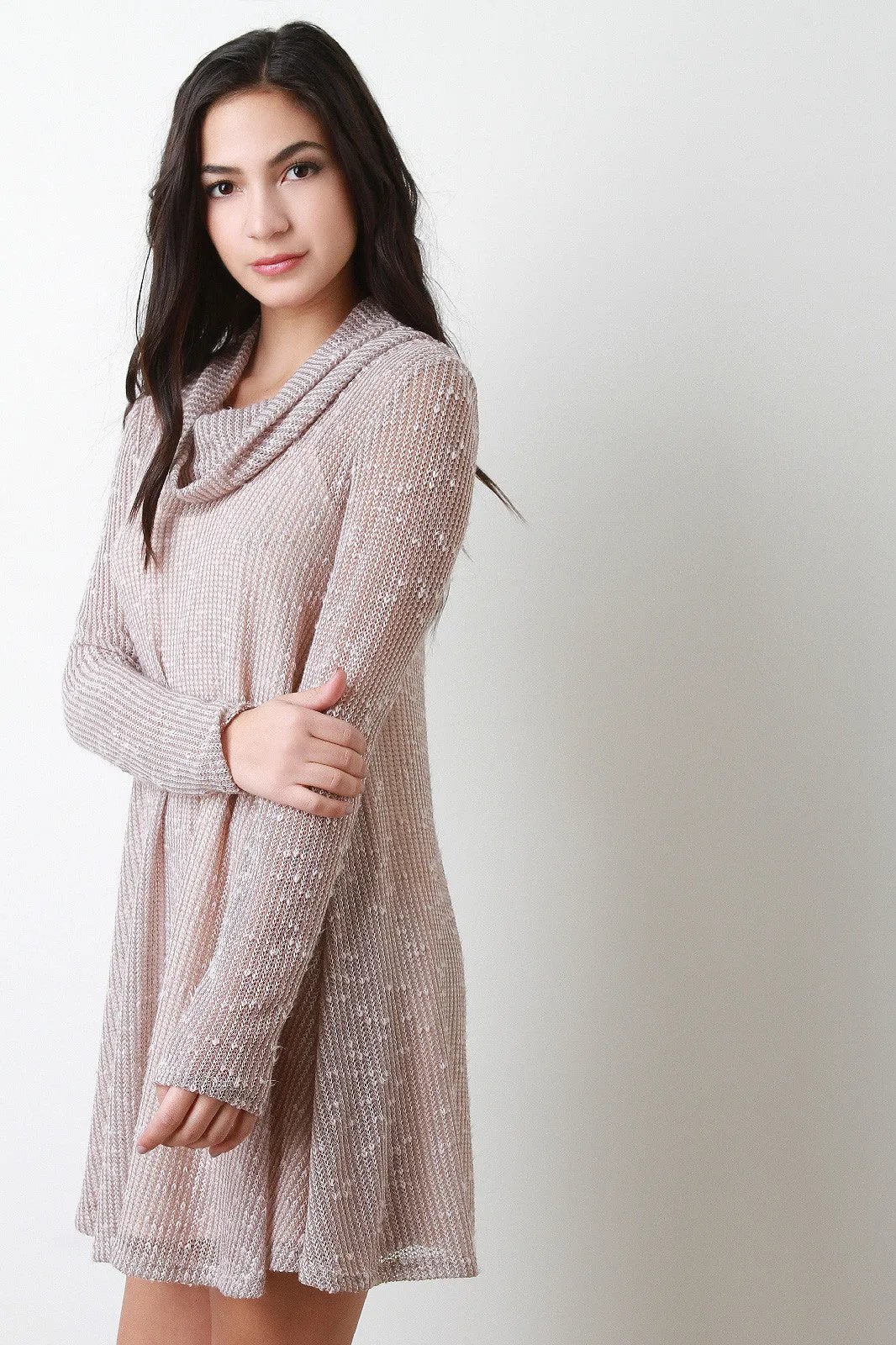 Button Back Cowl Neck Knit Dress