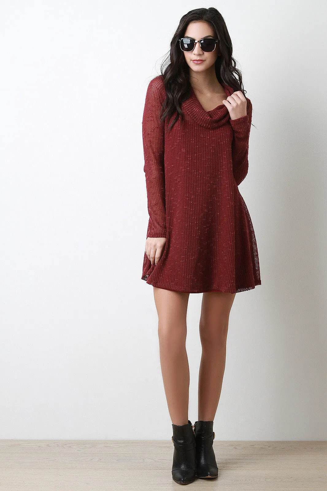 Button Back Cowl Neck Knit Dress