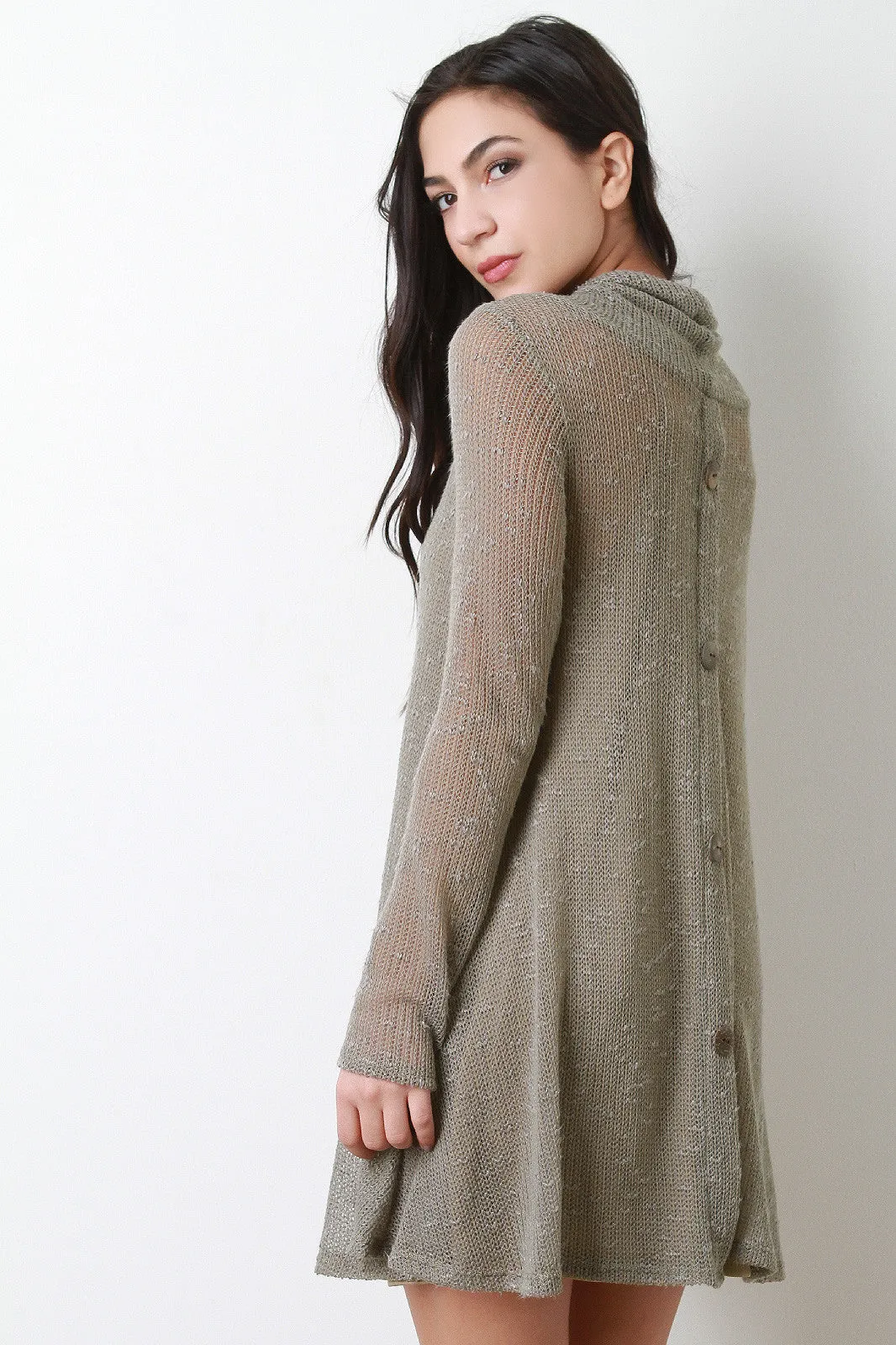 Button Back Cowl Neck Knit Dress