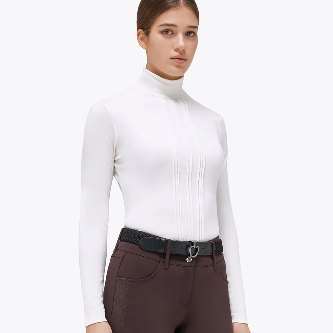 Cavalleria Toscana Tech Wool Pleated Turtleneck Base Layer - Off White