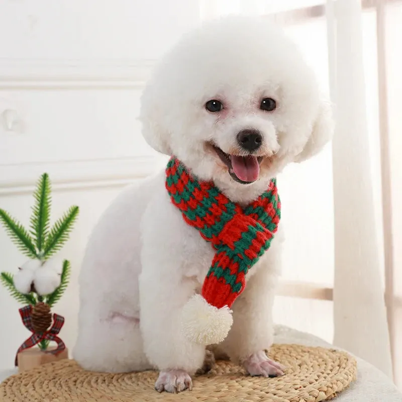 Christmas Dog Scarf Collar Winter Warm Knitted Pet Scarf New Year Pet Scarf for Small Medium Dog Teddy Chihuahua Dog Accessories