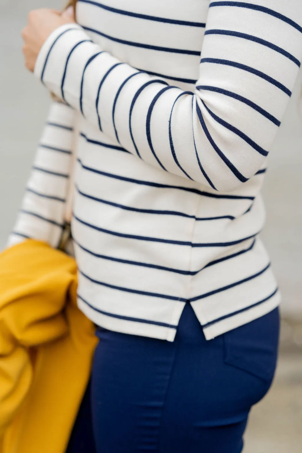 Classic Striped Side Slit Long Sleeve Tee