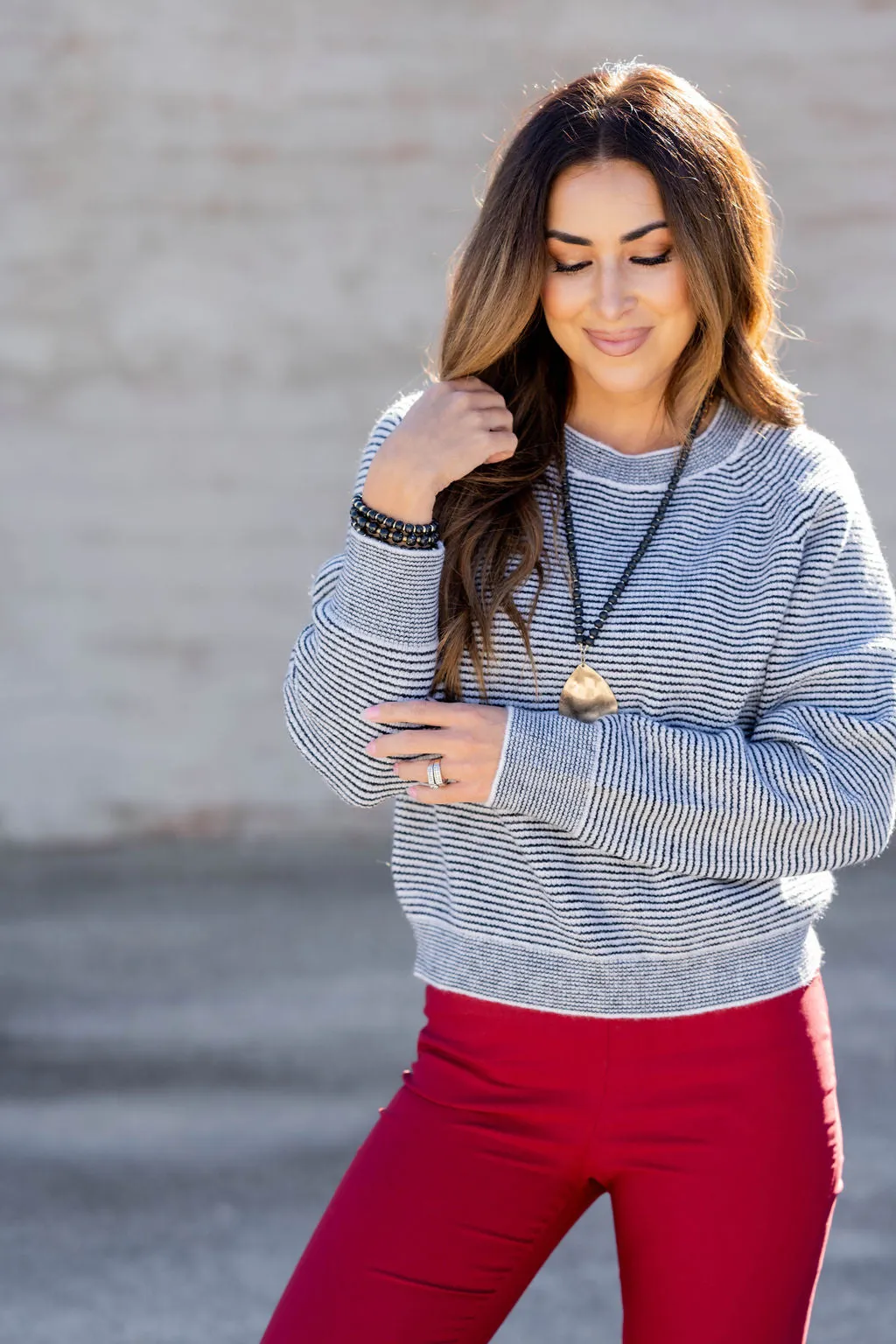 Contrasting Striped Trim Sweater