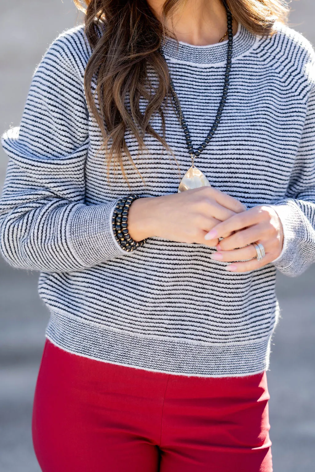 Contrasting Striped Trim Sweater