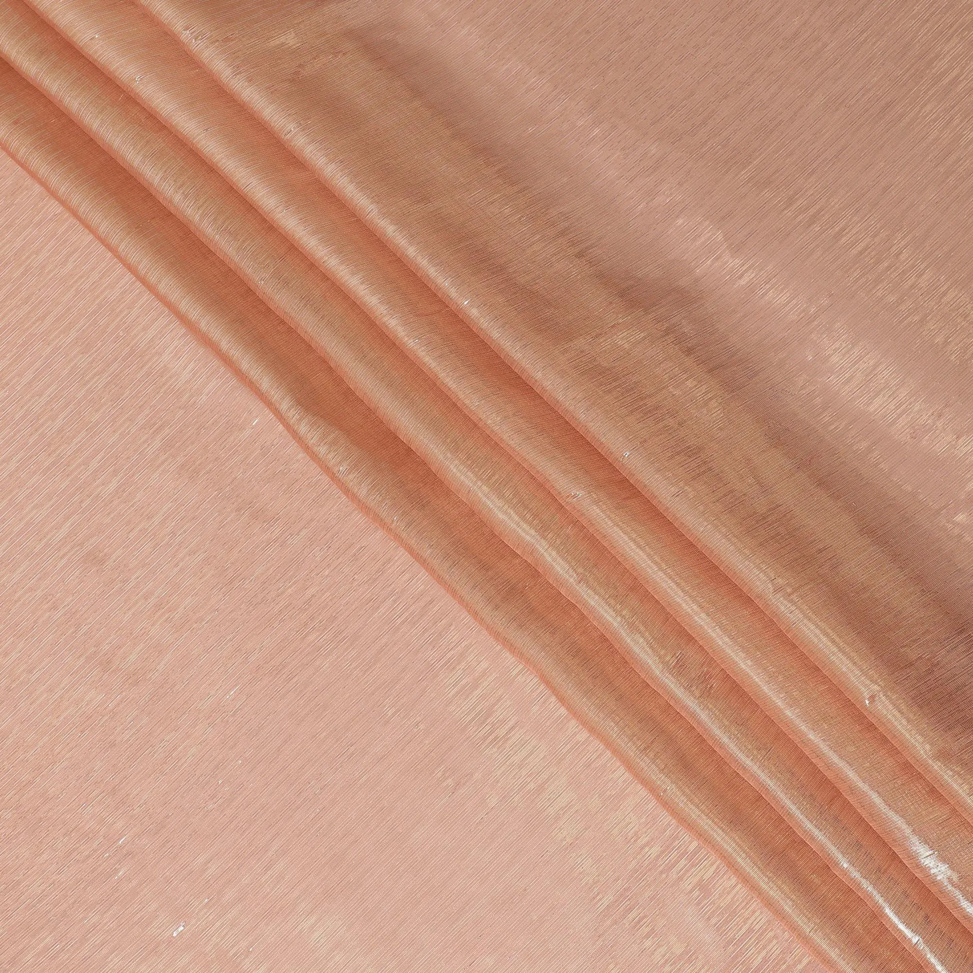 copper peach Premium pure silk chiffon fabric with gold metallic lurex in stripe design-D12435