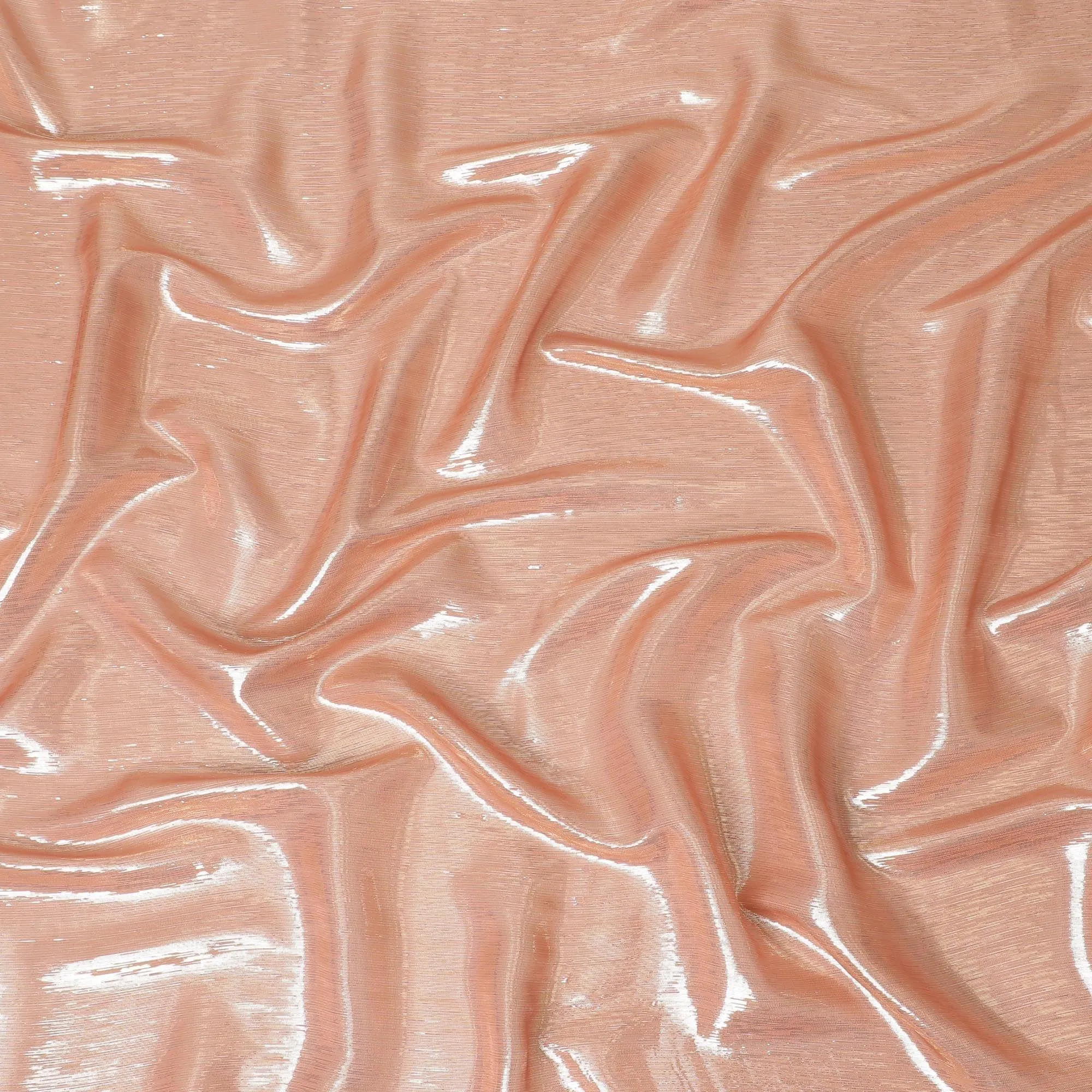 copper peach Premium pure silk chiffon fabric with gold metallic lurex in stripe design-D12435