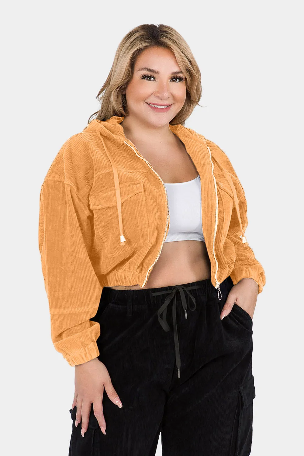 Corduroy Cropped Hoodie Jacket