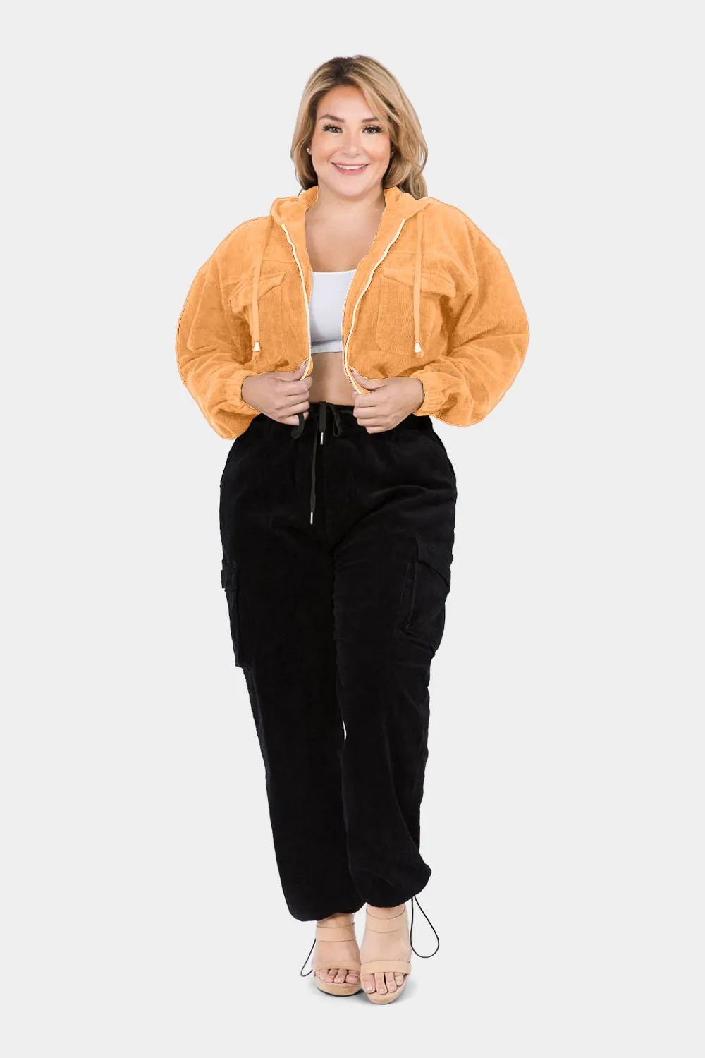 Corduroy Cropped Hoodie Jacket