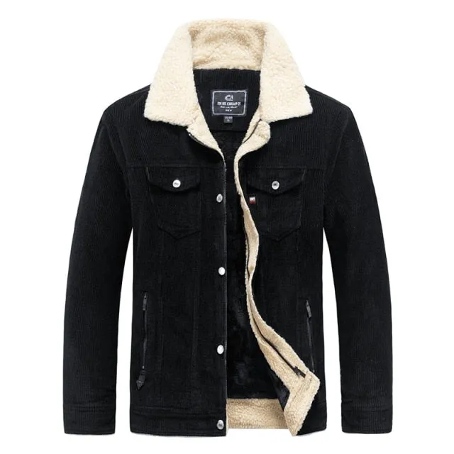 Corduroy Pockets Solid Winter Jacket