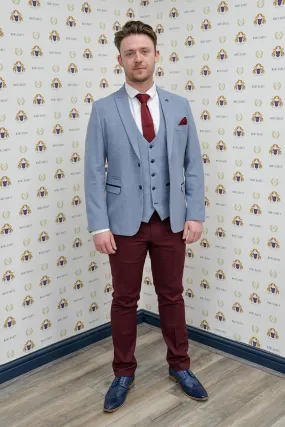 Coronation Street's Joel Deering (Calum Lill) in BROMLEY Sky Blue Blazer With Wine Chinos