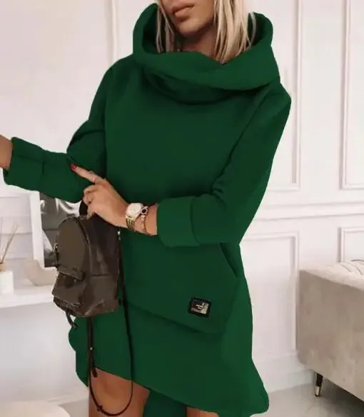 Cozy Cowl Neck Hoodie Mini Dress - Perfect for Chilly Days