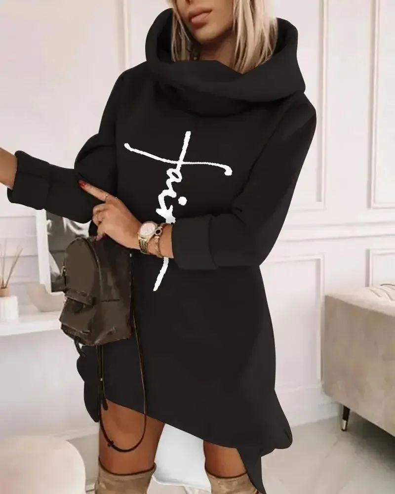 Cozy Cowl Neck Hoodie Mini Dress - Perfect for Chilly Days