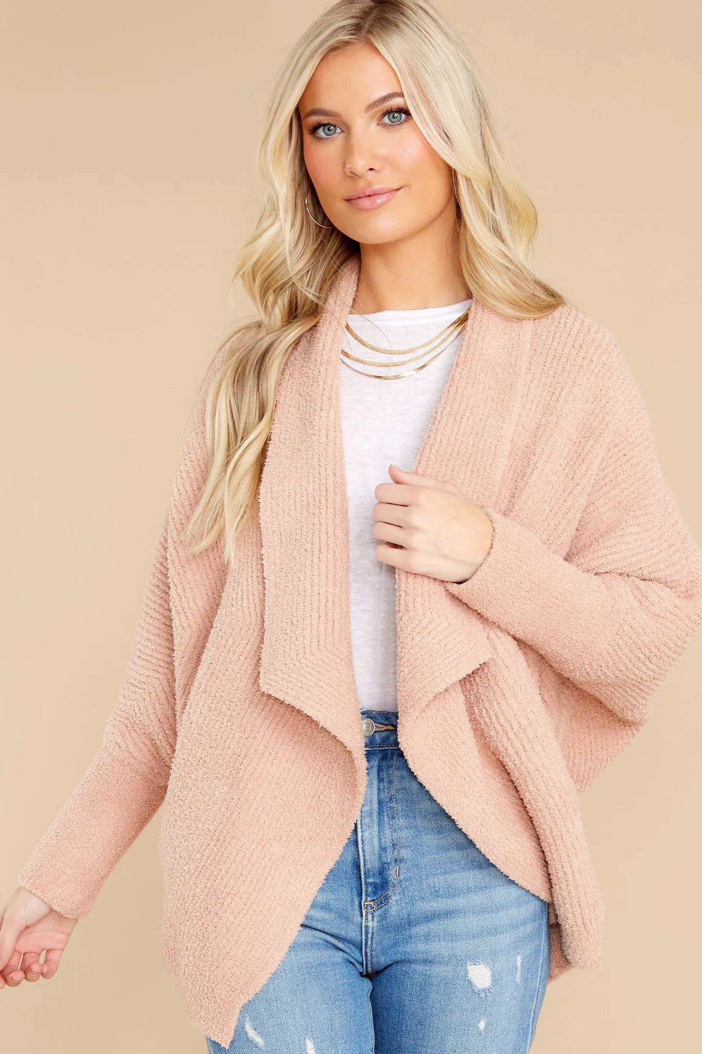 Cozychic® Misty Rose Chevron Ribbed Cardigan