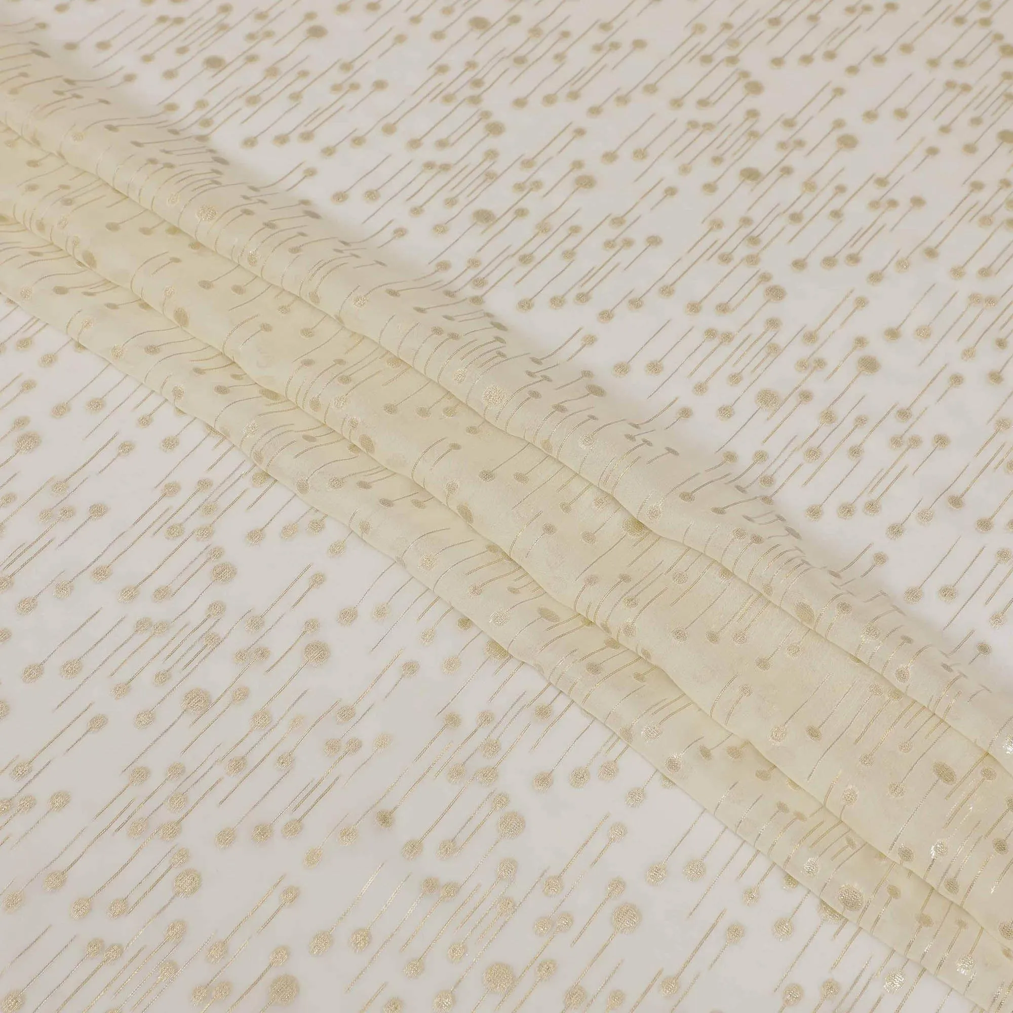 Cream premium pure silk chiffon fabric with gold and silver metallic lurex in fancy design-D13233