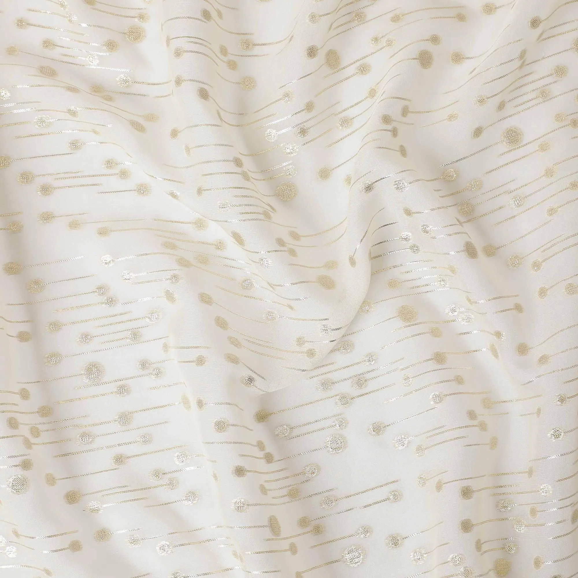 Cream premium pure silk chiffon fabric with gold and silver metallic lurex in fancy design-D13233