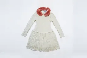 Cream Rachel Knit Dress Pink Faux Fur Collar