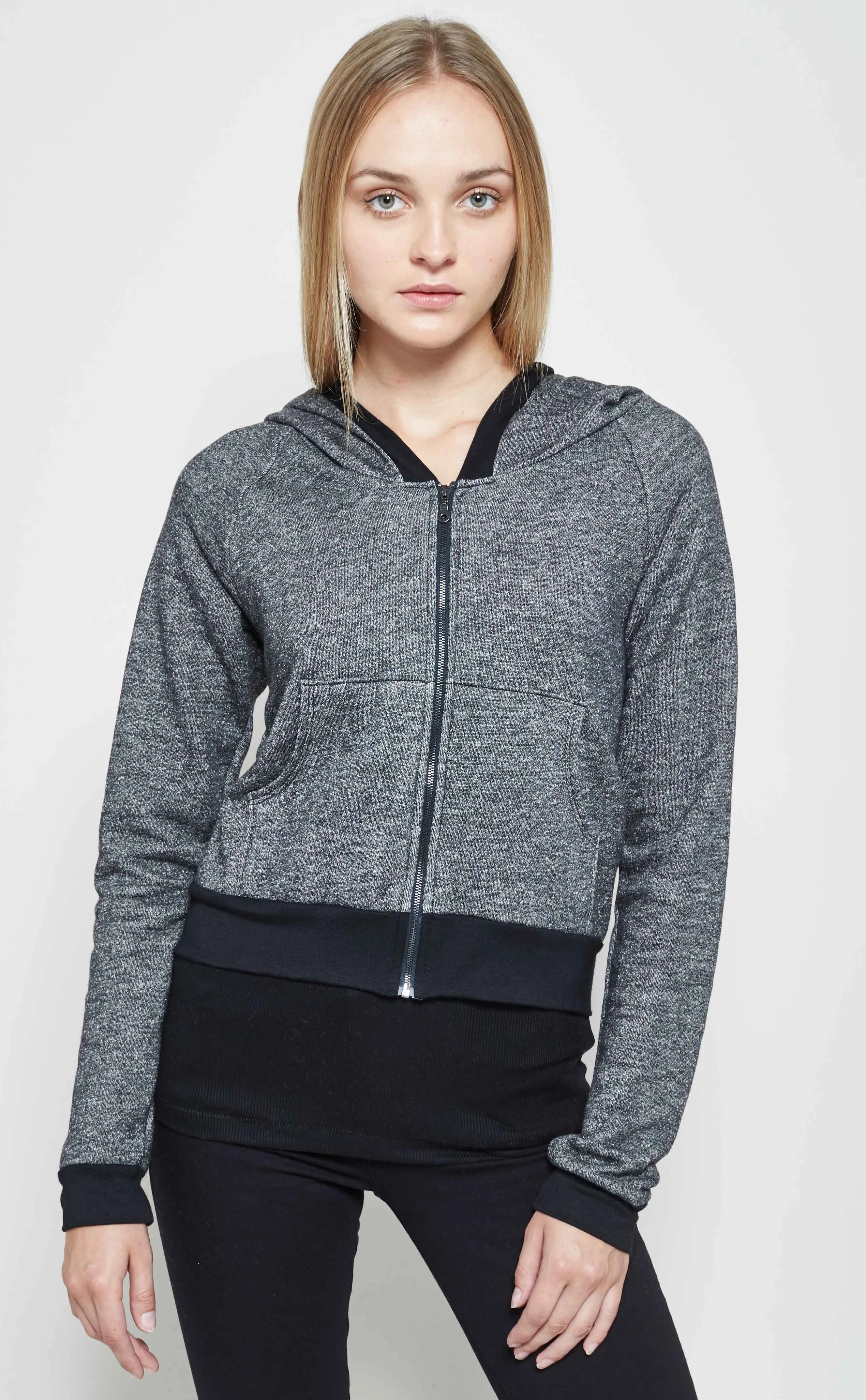 Cropped Heather Front Zip Hoodie