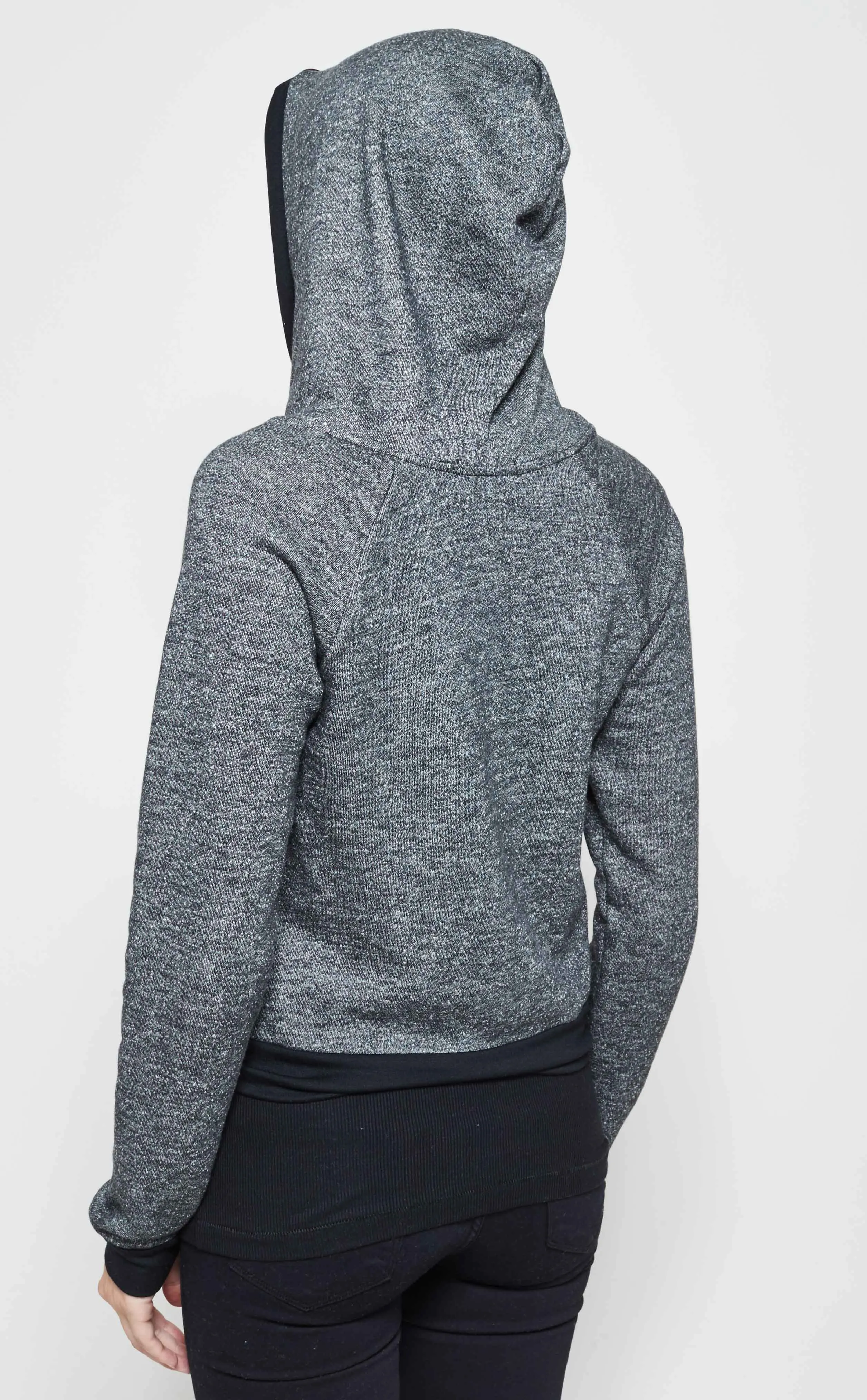 Cropped Heather Front Zip Hoodie