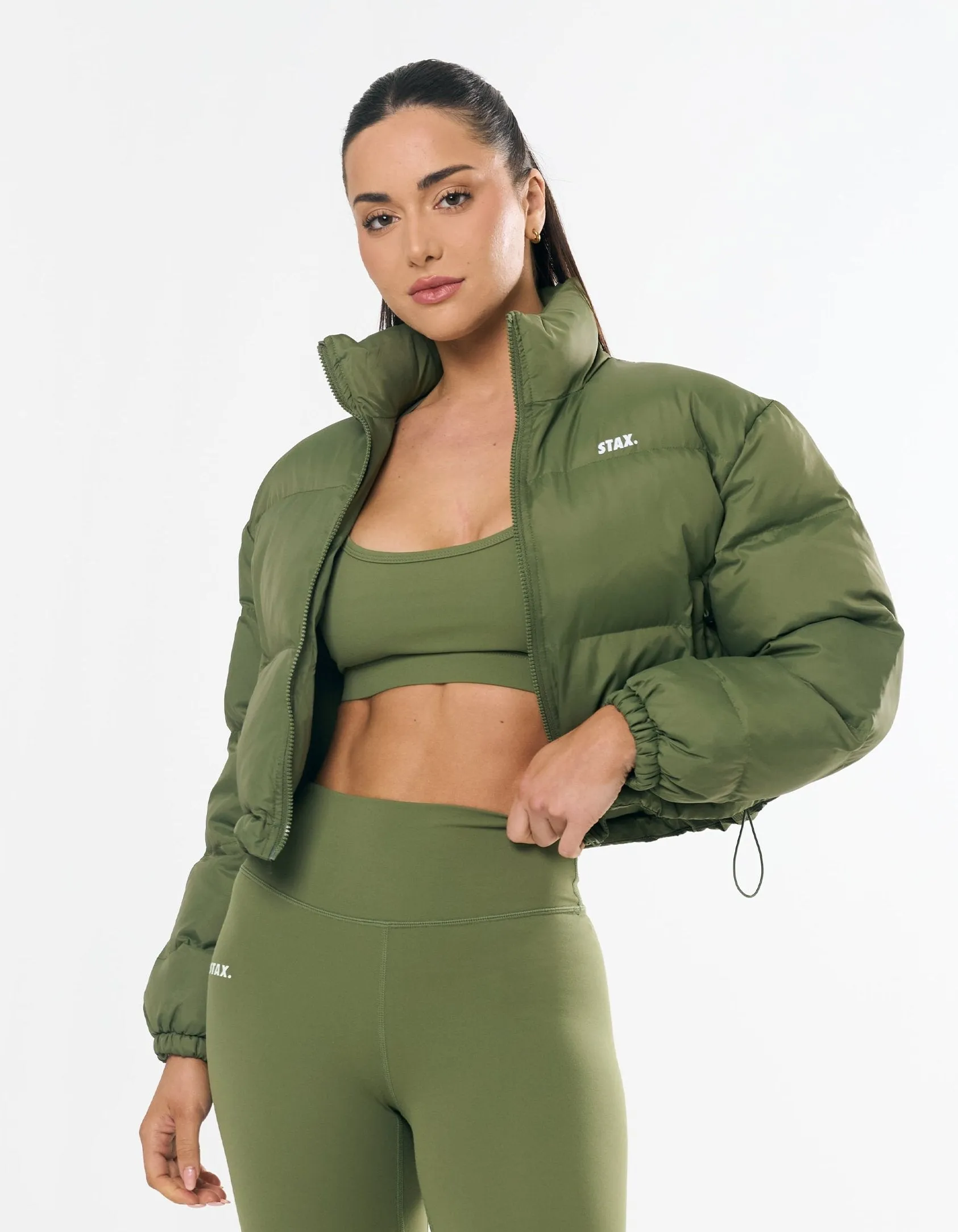 Cropped Puffer- Khaki