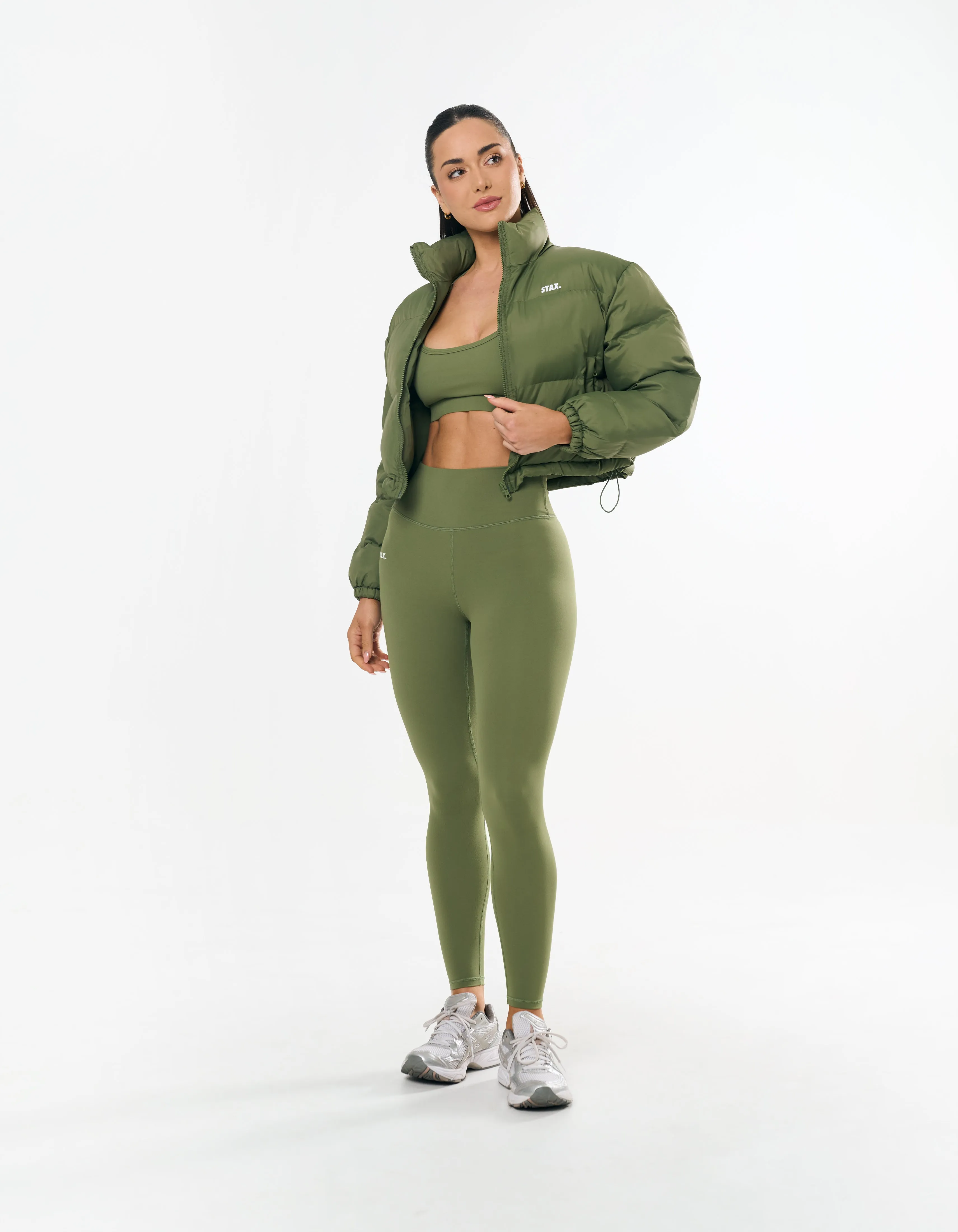 Cropped Puffer- Khaki