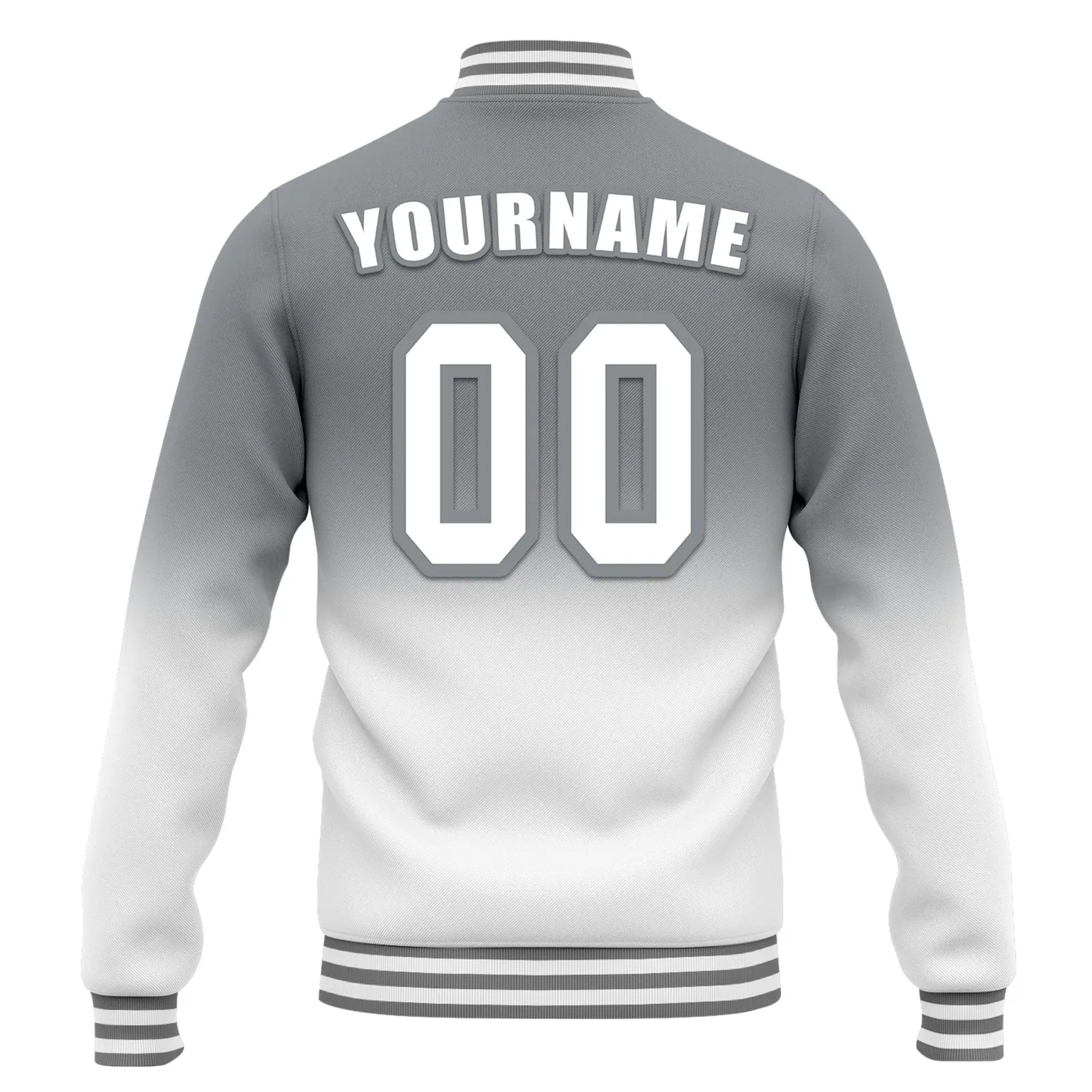 Custom Gray White Fade Fashion Jacket Bomber Full-Snap Varsity Letterman Personalized Jacket FZ005-D020229-15