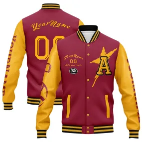 Custom Red Yellow Arizona Jacket Bomber Full-Snap Varsity Letterman Personalized Jacket FZ005SX-D020290-1