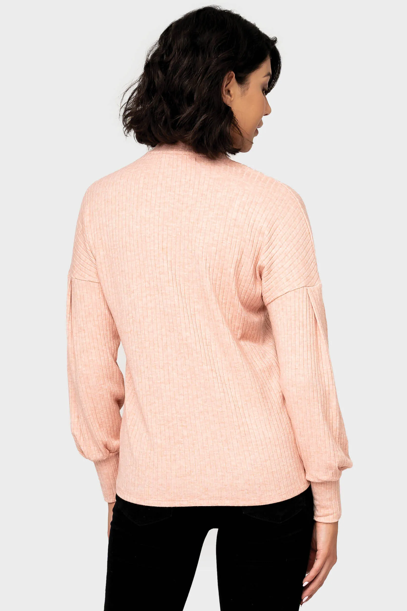 Cut Out Mock Neck Blouson Sweater