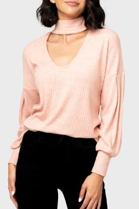 Cut Out Mock Neck Blouson Sweater