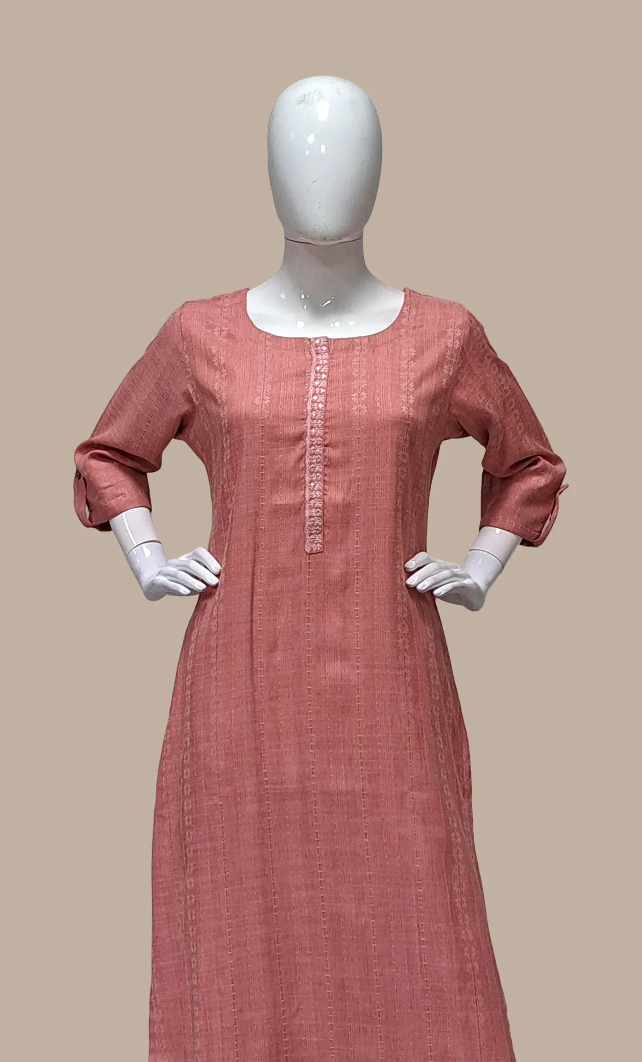 Dark Peach Embroidered Kurti Top