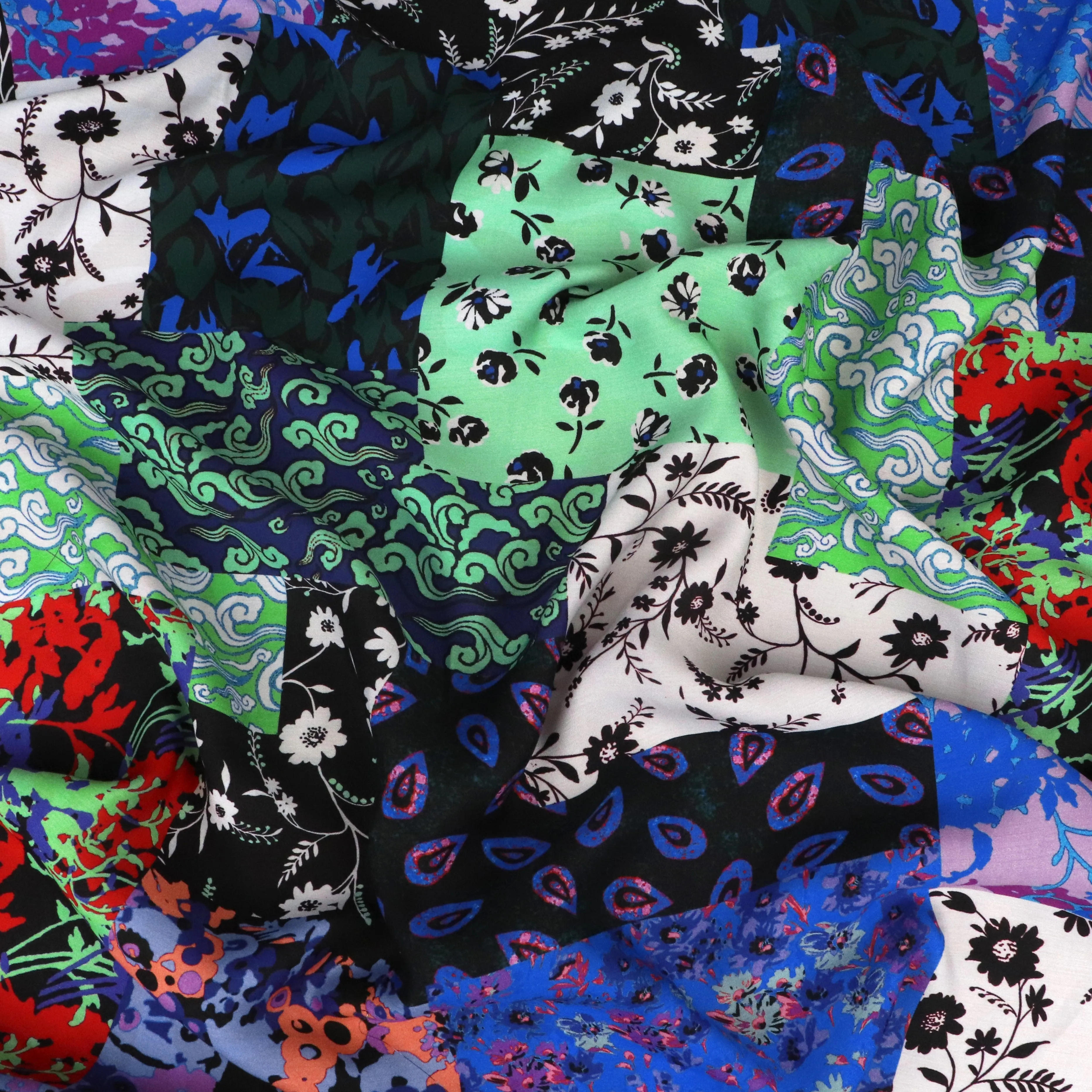 Deadstock Viscose Satin - Patchwork Flower