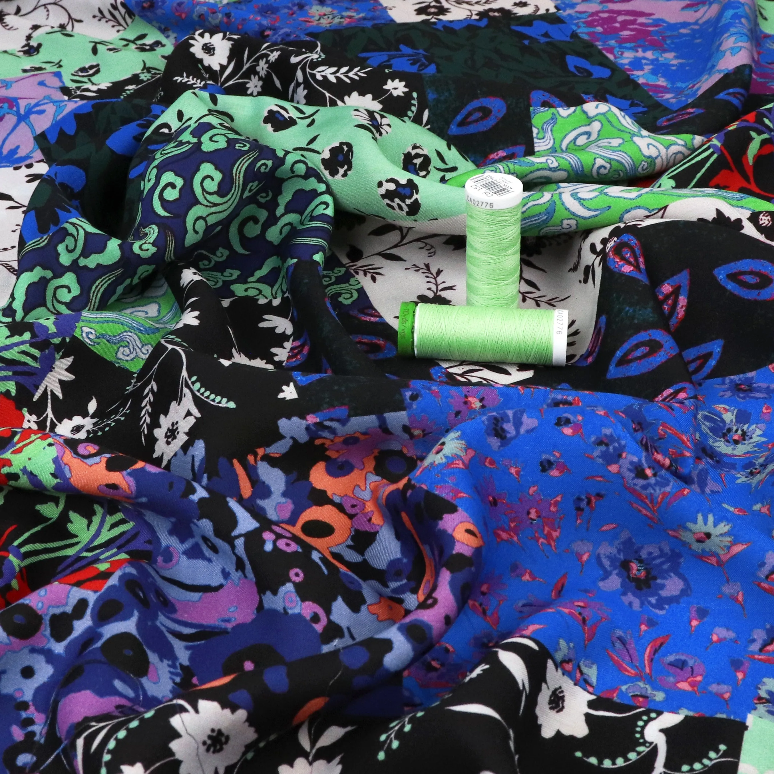 Deadstock Viscose Satin - Patchwork Flower