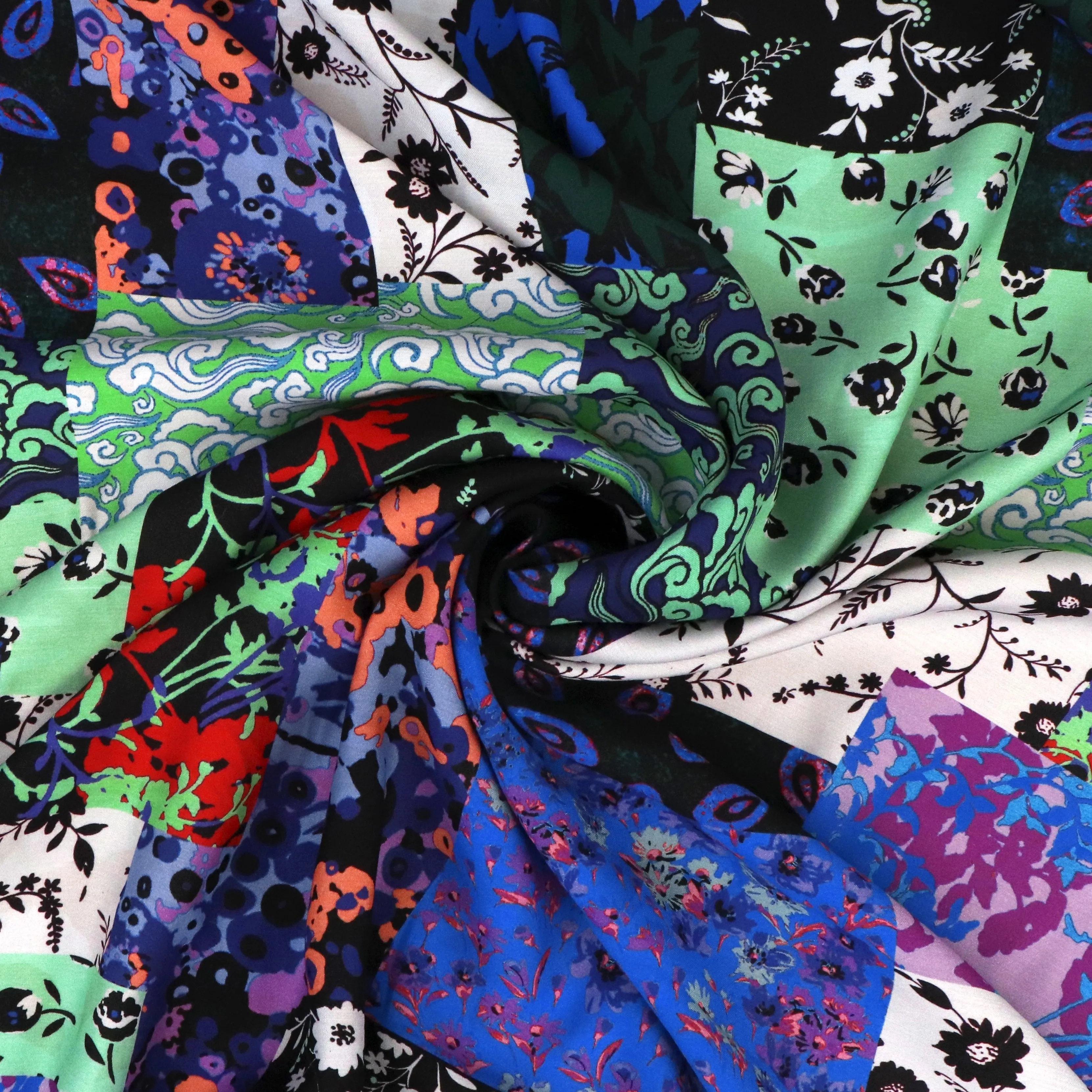 Deadstock Viscose Satin - Patchwork Flower