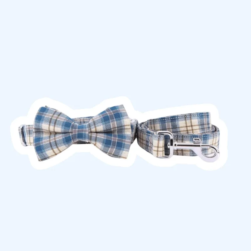 Deep Sea Plaid Bowtie Unbreakable Collar™ & Leash Set