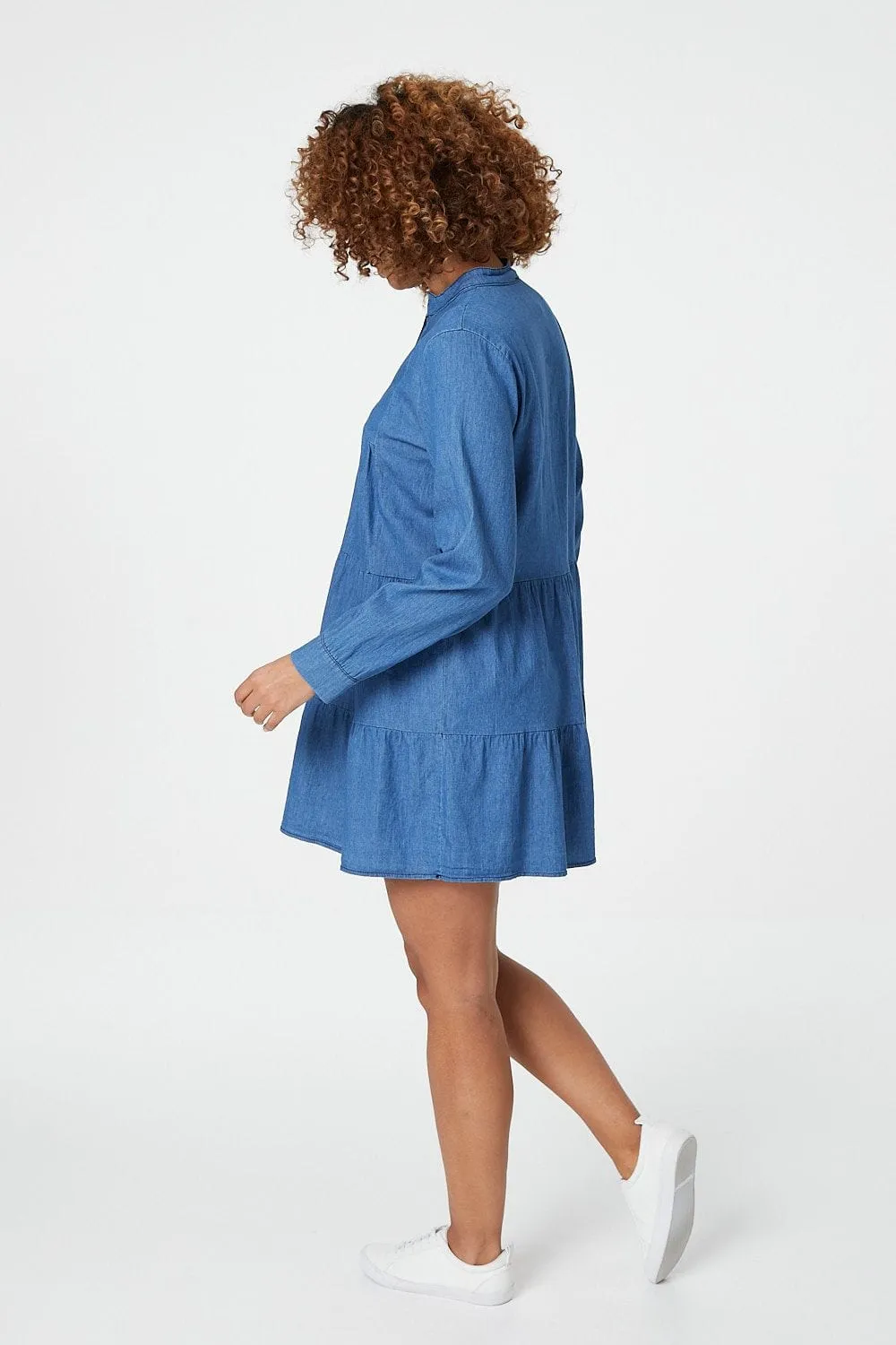 Denim Tiered Smock Dress