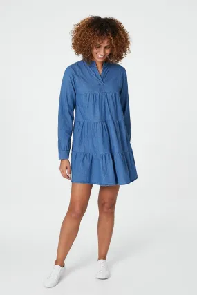 Denim Tiered Smock Dress