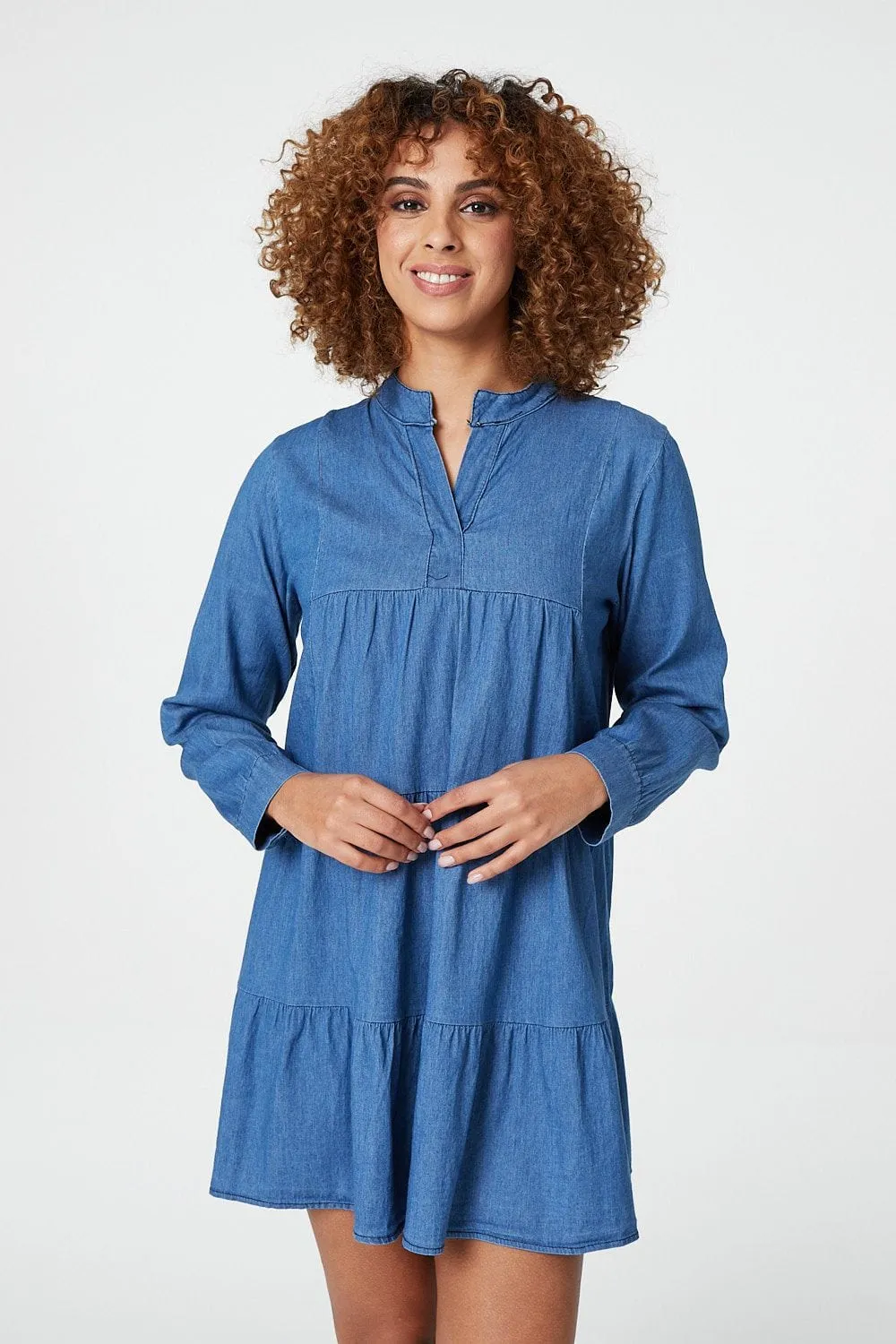 Denim Tiered Smock Dress