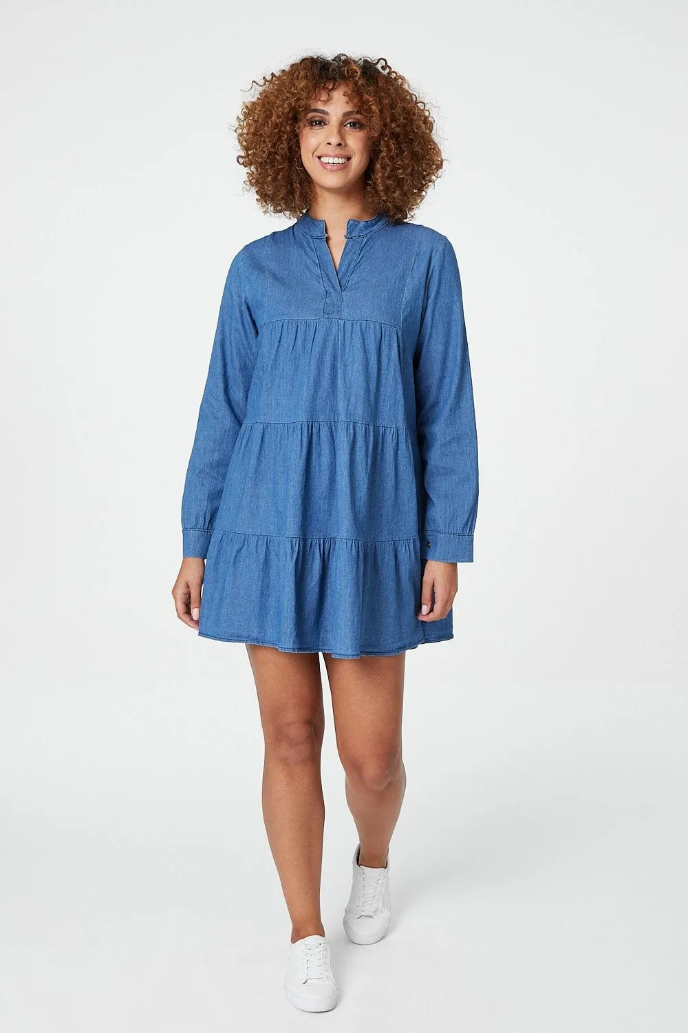 Denim Tiered Smock Dress