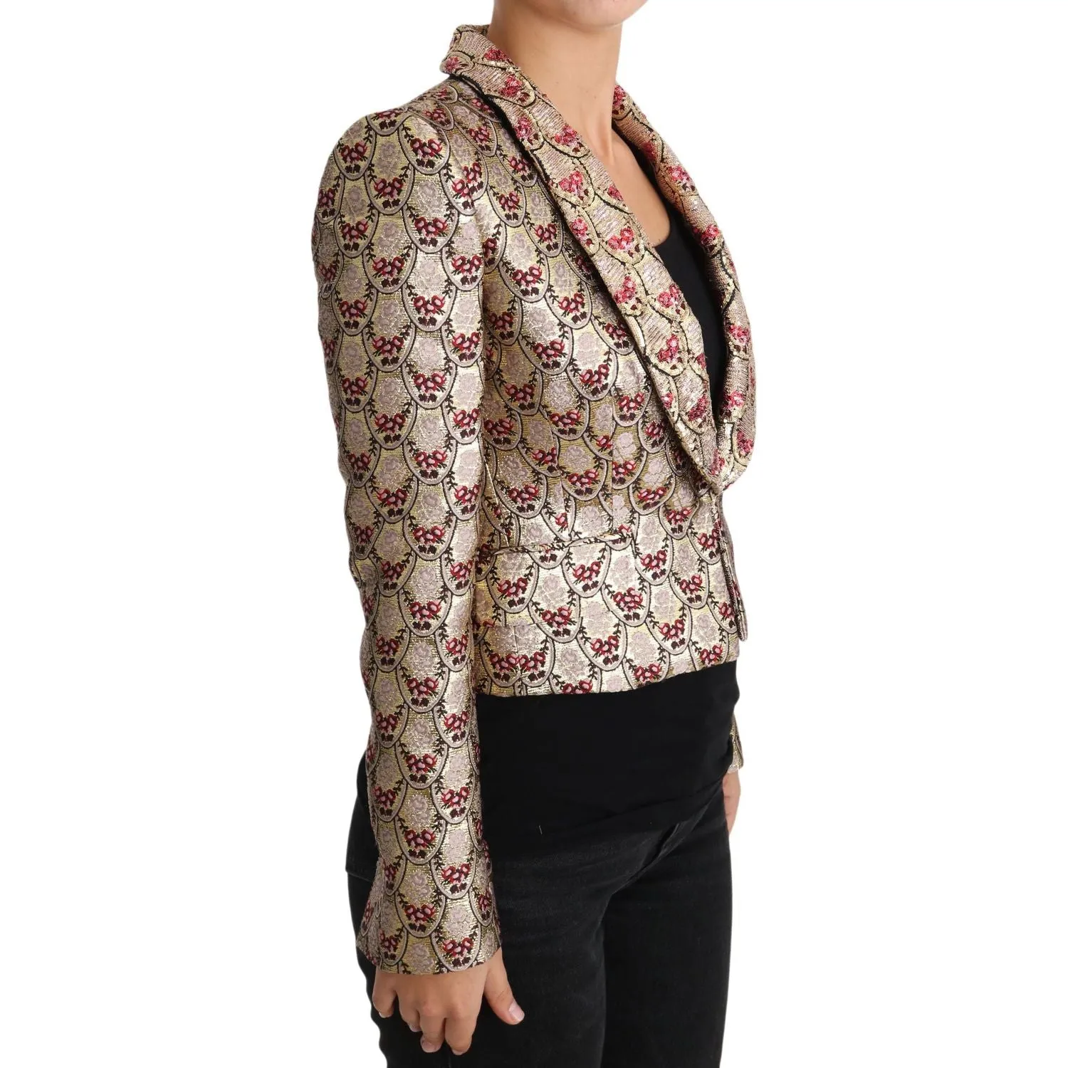 Dolce & Gabbana Glittering Gold Floral Sequined Blazer Jacket