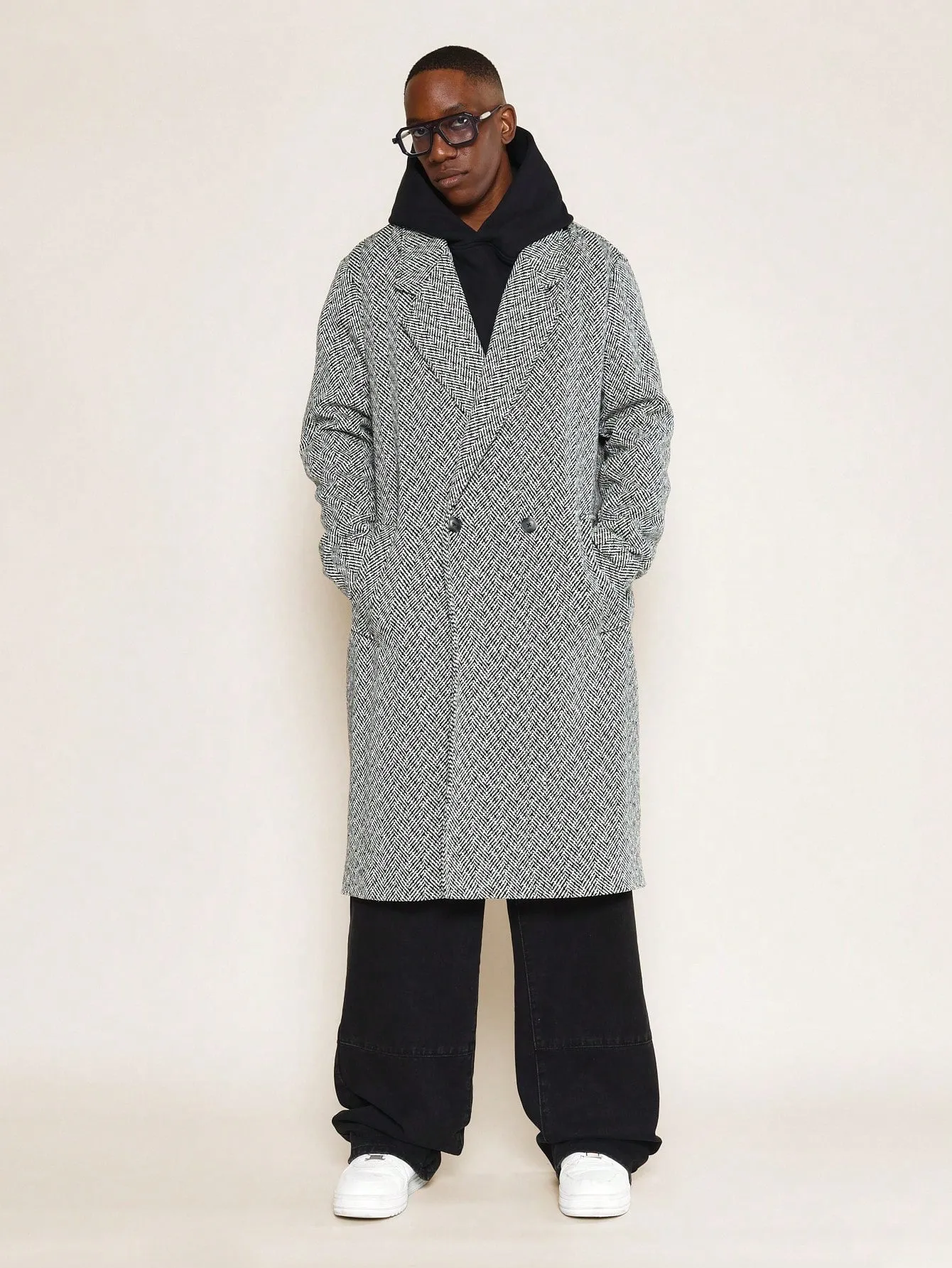 Double-Breasted Wool Blend Overcoat