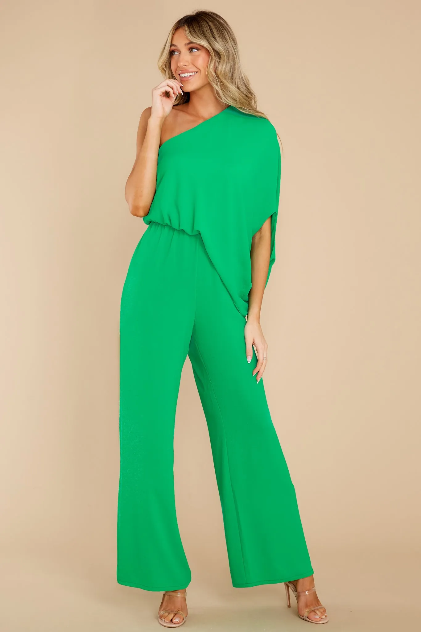 Dreaming Of New Green One Shoulder Jumpsuit