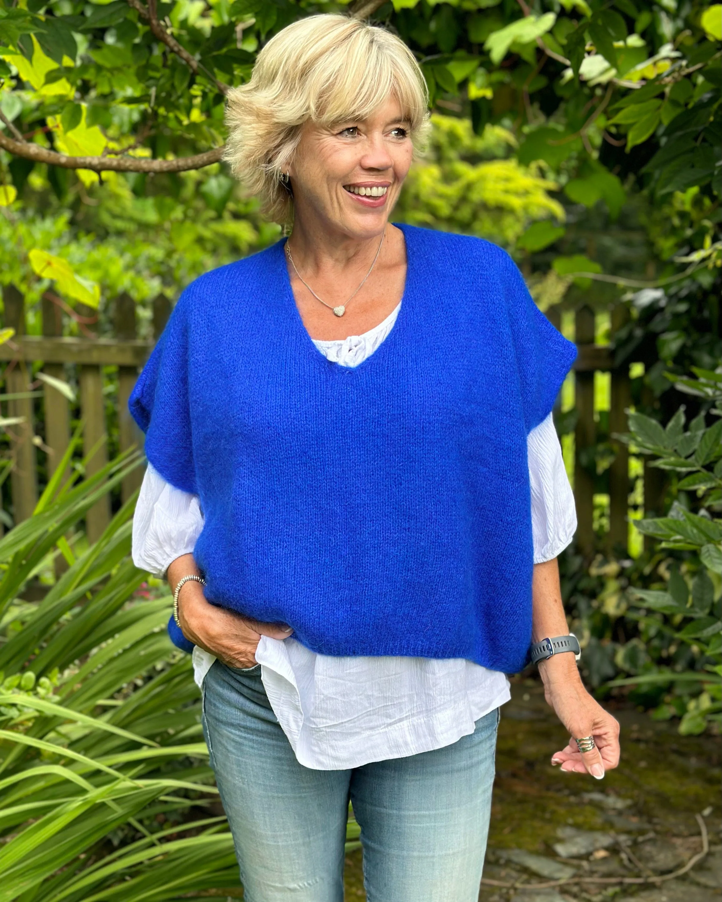 Drop Shoulder Mohair Tank Top - Cobalt Blue