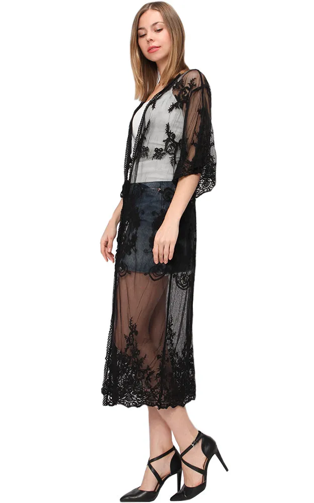 EAC9311 Lace Long Mesh Kimono