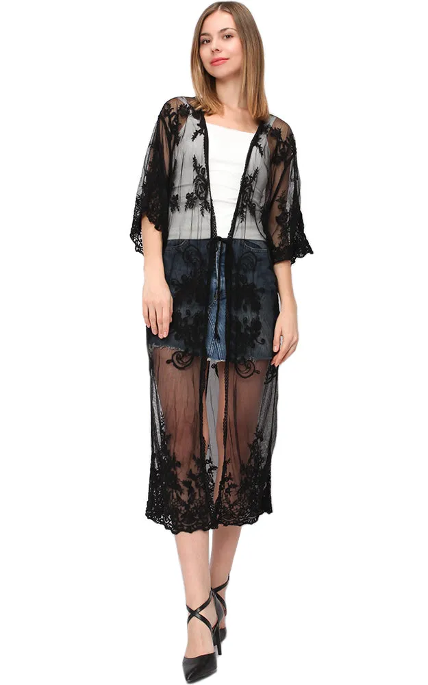 EAC9311 Lace Long Mesh Kimono